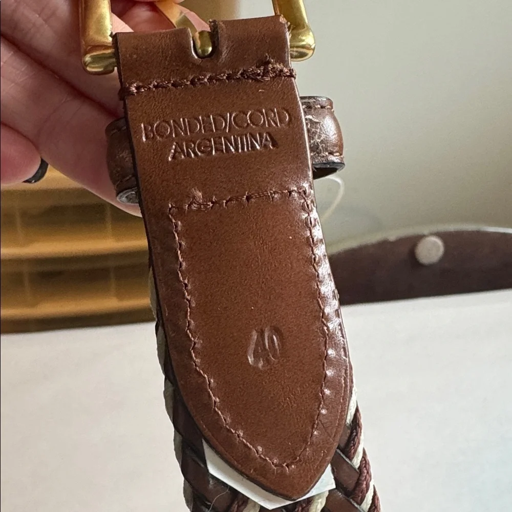 Bonded Cord Argentina Brown Leather Braided Belt Mens 40 Gold buckle Preppy